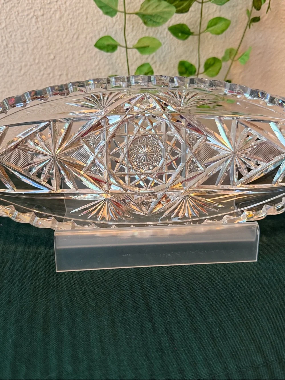 Crystal cut glass oval dish, American Brilliant Period (ABP) 10.5 x 4.3 x 1.5 in